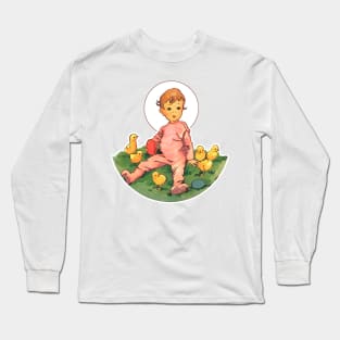 Little child with  yellow chicks Long Sleeve T-Shirt